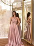 One Shoulder A Line Satin Slit Prom Dress with Pockets LBQ1148